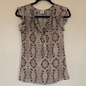 CAbi Cream and Black Lace Blouse